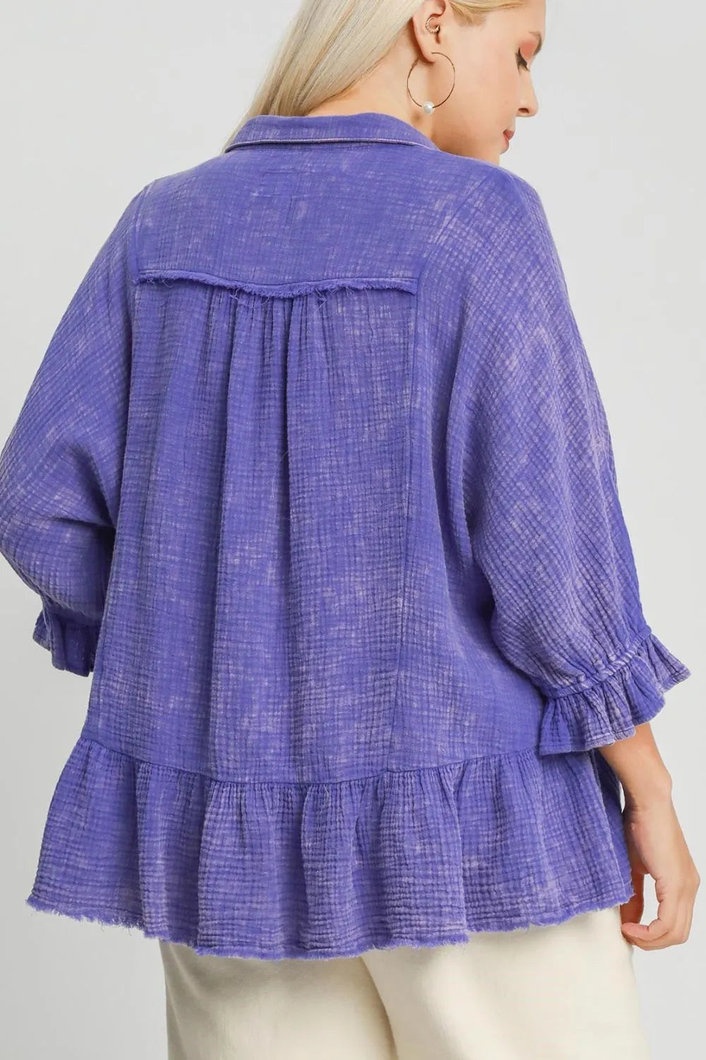 Umgee Blouse Plus Size Size Electric Purple Mineral Washed Cotton Gauze Top 0621475d-505c-45b0-97c4-7134f2fcf5ea-Max Trendsi