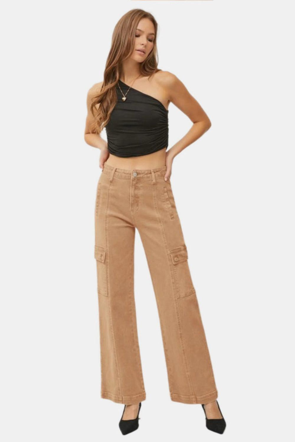 RISEN Cargo Jeans USA Stock High Rise Wide Leg Cotton Brown Pants 0632a4b3-84c0-4e0c-bbff-5e804706c139-Max Trendsi
