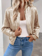 Women's Jacket Gold Metalic Lightweight Zip Up Long Sleeve Outwear 0634290c5a7a4932b90babc8f3c08719-Max-Origin Trendsi