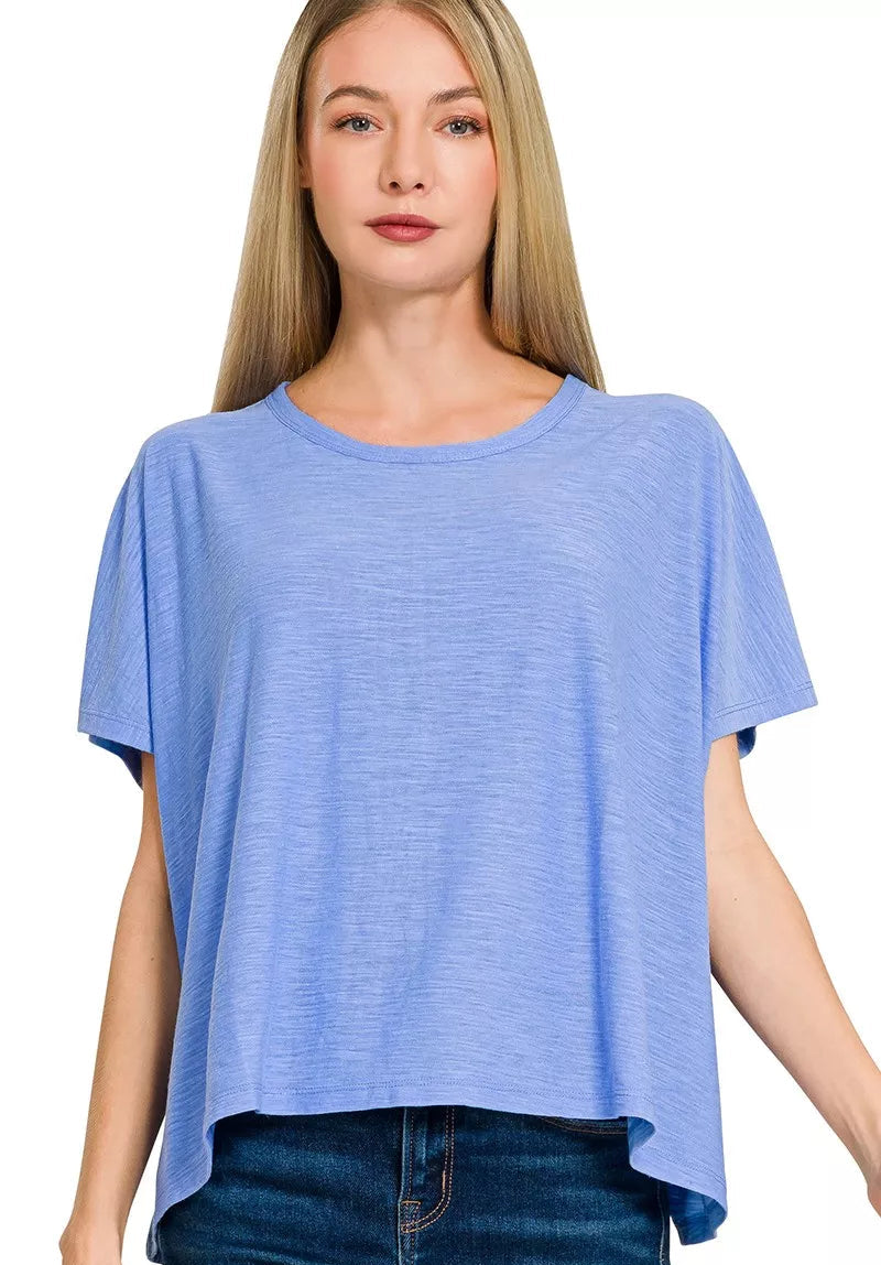 Zenana Round Neck Short Sleeve T-Shirt CORNFLOWER BLUE 064482e52232434795868659741c1d58-Max-Origin Trendsi
