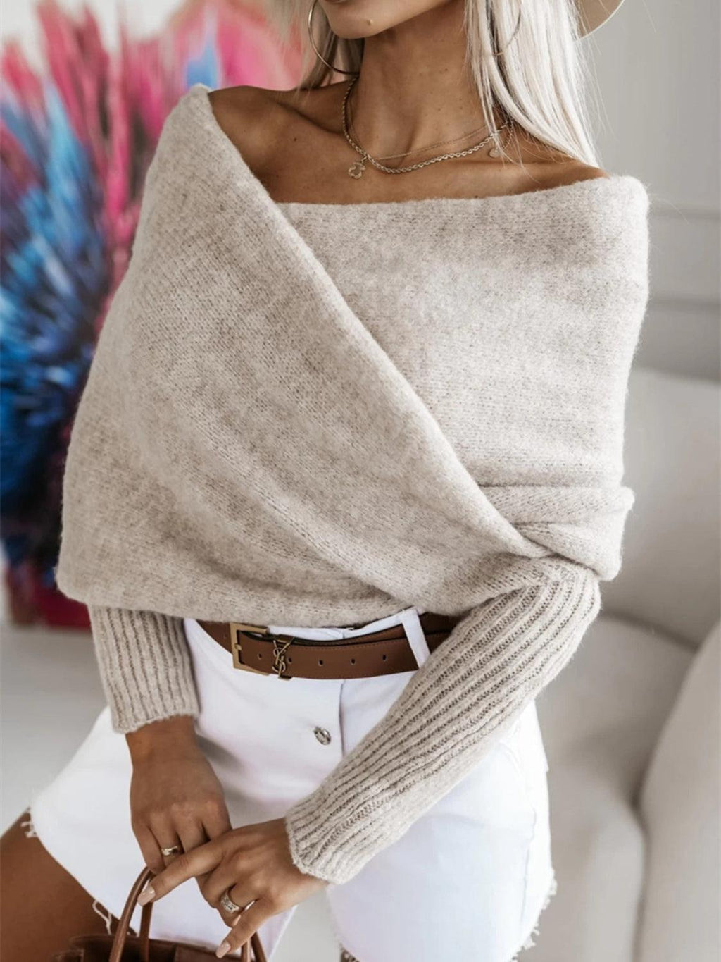 Cropped Knit Top Twist Off Shoulder Long Sleeve Basic Style 064b6fd3-928d-472f-8bcf-9c8d5dc0f094-Max Trendsi