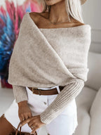 Cropped Knit Top Twist Off Shoulder Long Sleeve Basic Style 064b6fd3-928d-472f-8bcf-9c8d5dc0f094-Max Trendsi