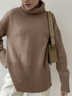 Women Sweater Side Slit Turtleneck Drop Shoulder Long Sleeve Soft Pullover 066a7e78-2769-4364-8a44-1f6949bf2bb5-Max Trendsi