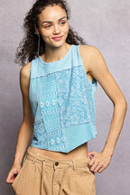 POL Cropped Tank Powder Blue Ribbed Round Neck with Lace Detail Top 066c4595-6086-48c1-b6db-9be2e4cee9cd-Max-Origin Trendsi