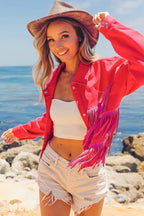 BiBi Jacket Rhinestone Fringe with Studed Collar Tasseled Fuchsia Pink 0671d5ba3ca54991ab9a1c5f6a6fa8f8-Max-Origin Trendsi