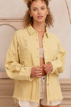 POL Shacket Distressed Raw Hem Pink Lemonade Pocketed Long Sleeve Lemonade 06741b0f-21e8-4c39-8f88-76ce89fd0a73-Max Trendsi