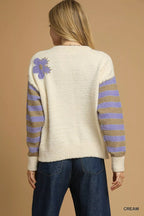 Umgee Sweater Cream Flower Jacquard Striped Long Sleeve Knit Pullover 06820cd3-d2c6-4ae6-8915-f58ea770fdbe-Max-Origin Trendsi