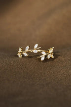Zircon Leaf Open Ring 18K gold-plated Adjustable 925 Sterling Silver Jewelry Gold 7 06848230-0695-488f-b503-3d69f483020b-Max Trendsi