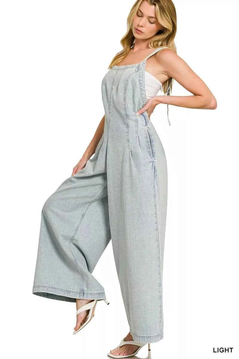 Zenana Denim Overalls Light Washed Wide Leg Cotton Jumpsuit 069593fb03144cfebf51beb3103121f5-Max-Origin Trendsi