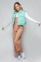 Crop Vest Snobbish Snap Down Quilted Sleeveless Green Outwear 069f5d0e-a98f-4b80-958a-b35072b3fb29-Max Trendsi