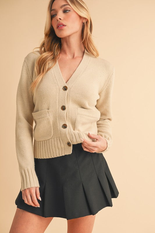 Aemi + Co Cardigan Pearl Knit Ribbed Hem V-Neck Long Sleeve Pocketed 06a2b817-c033-44c8-bdae-b9b8f2a0f477-Max Trendsi