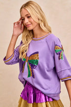BiBi Womens Blouse Lavender Sequin Patched Ribbon Mardi Gras Theme Top 06a7008c88ee43ddbbfcb2cba8cf38a3-Max-Origin Trendsi