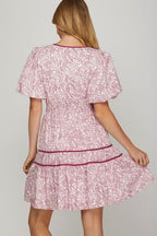 She+Sky Mini Dress Berry Floral Printed V Neck Puff Short Sleeve Tiered Plus Siz 06aee12a-84a4-4427-8e89-e314312a9536-Min Trendsi