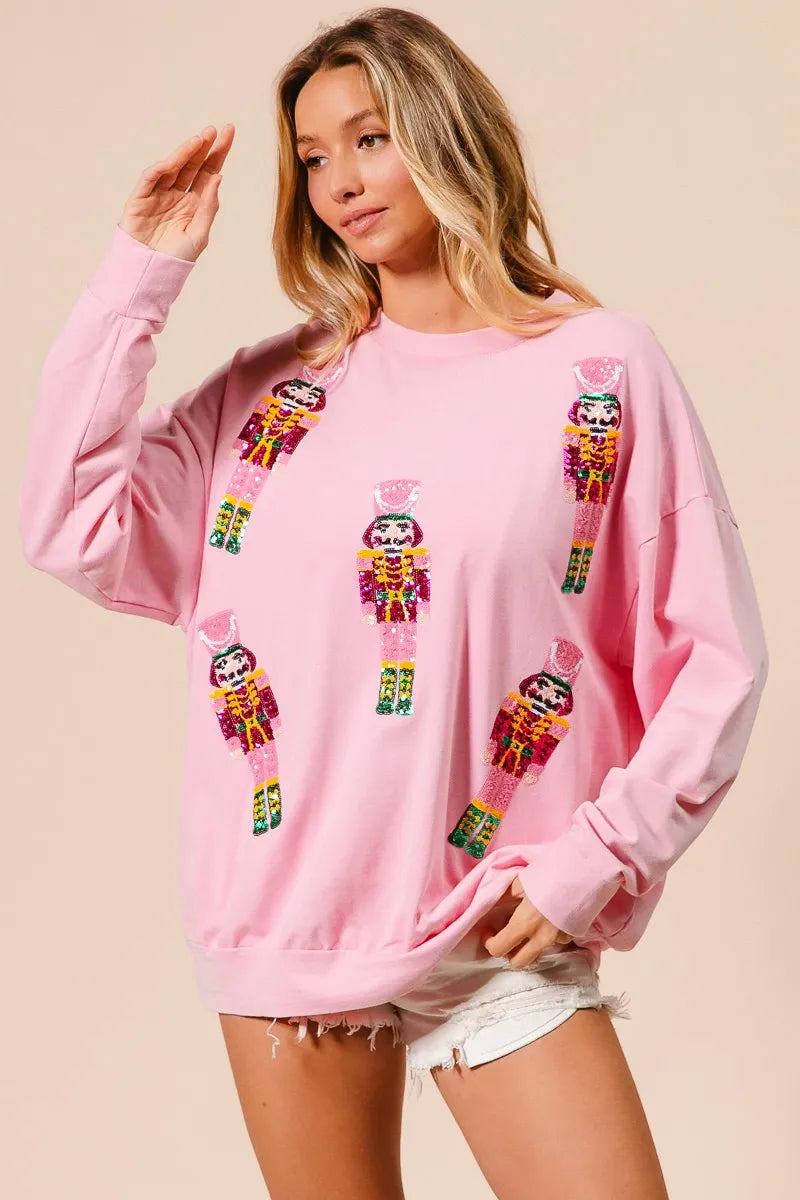 BiBi Sequin Nutcrackers Embroidery Christmas Sweatshirt 06ba2a08fca846f0b0adbd67674a3266-Max-Origin Trendsi