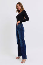 Judy Blue Women Jeans Raw Hem Straight Leg Blue Denim Basic Pants 06bece6b-7029-421f-9f62-f885e352a379-Max Trendsi