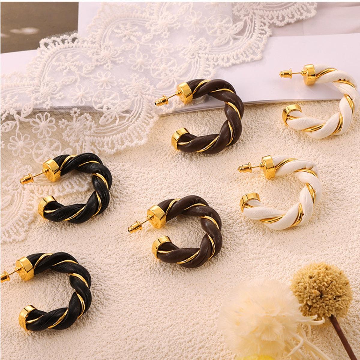 Earrings 18K gold-plated Twisted Leather Rope C-Hoop Jewelry 06c5d9f8-15b0-463c-87ea-b6097b538f45-Max Trendsi