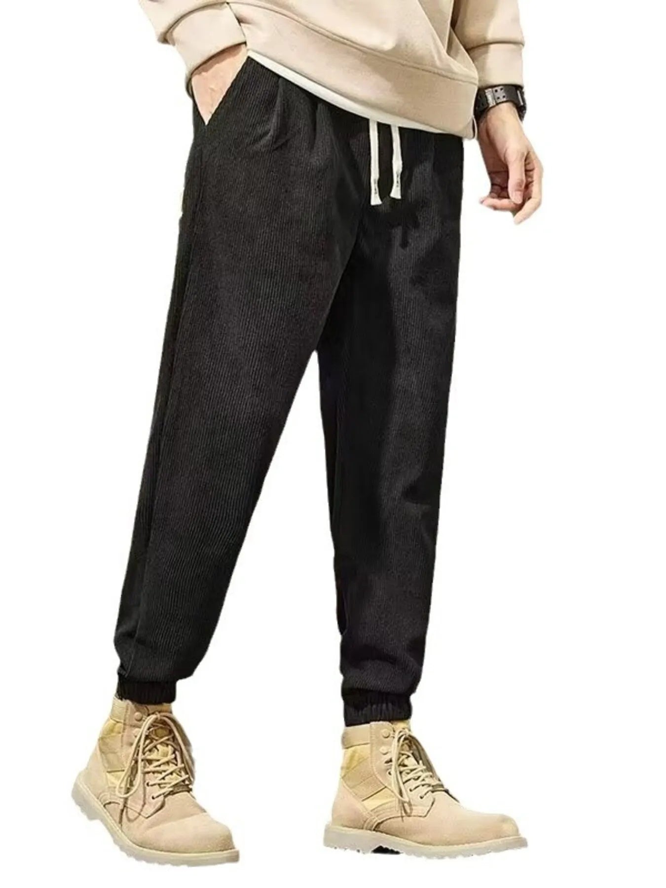 Men's Corduroy Pants Drawstring Waist Wide Leg Joggers with Pockets S-3XL Black 06d2e25b520e4f92beb7ca9d9b02631b-Max-Origin Trendsi