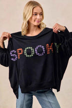 BiBi Women Sweatshirt Oversized Black Spook Plaid Letter Print Long Sleeve Top 06e1a05e22fa459cb4291e968e6d30b5-Max-Origin Trendsi