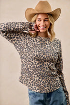 BiBi Womens T-shirt Leopard Print Washed Waffle Thermal Top 06e461f589564ec4a0da098b09124d8b-Max-Origin Trendsi