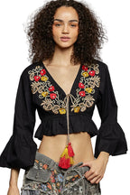 POL Floral Embroidered Cropped Blouse