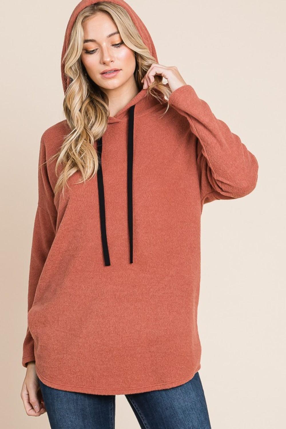 BOMBOM Hoodie USA Stock Brick Hooded Drop Shoulder Knit Sweatshirt