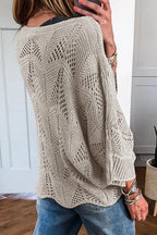 Women's Knit Top Openwork Round Neck Long Sleeve Oversized Pullover 07006343-331e-4739-96fc-f9cbbb788e35-Max-Origin Trendsi