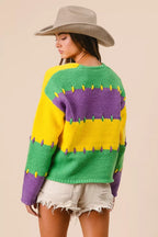 BiBi Womens Sweater Mardi Gras Stripes Stitch Detail Knit Pullover 07156e43c2394fc4b8a0b1c201ccdb41-Max-Origin Trendsi