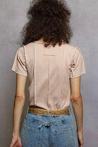 POL Womens T-shirt V-Neck Short Sleeve Top with Stitch Seam Detail Soft Pink 07260b38-93b7-4aac-8841-bf37bf68948f-Max-Origin Trendsi