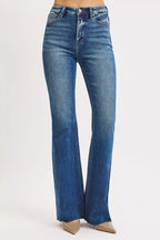 RISEN Women's Flare Jeans High Rise Dark Blue Washed Denim Pants 072d69fea6d047d9a874c4ec3d00c3fc-Max-Origin Trendsi