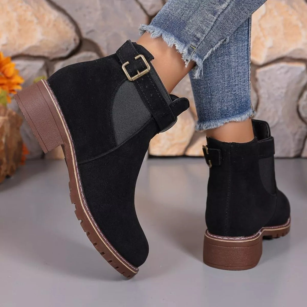 Women's Ankle Boots Round Toe Block Mid Heels Shoes 072f8116342c405db119bcac67bbfeed-Max-Origin Trendsi