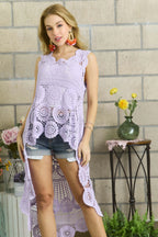ADORA Crochet Hi-low Tunic Top Lace Floral Cutout Lavender LAVENDER 07347564ebb447fd8a630769bc0d9633-Max-Origin Trendsi