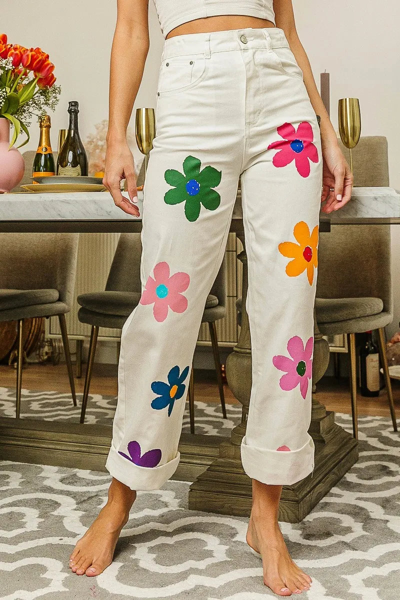 BiBi Pants Flower Print Off White Straight Legs Pocketed OFF WHITE 0746a320b9224f69a69268375f49e07d-Max-Origin Trendsi