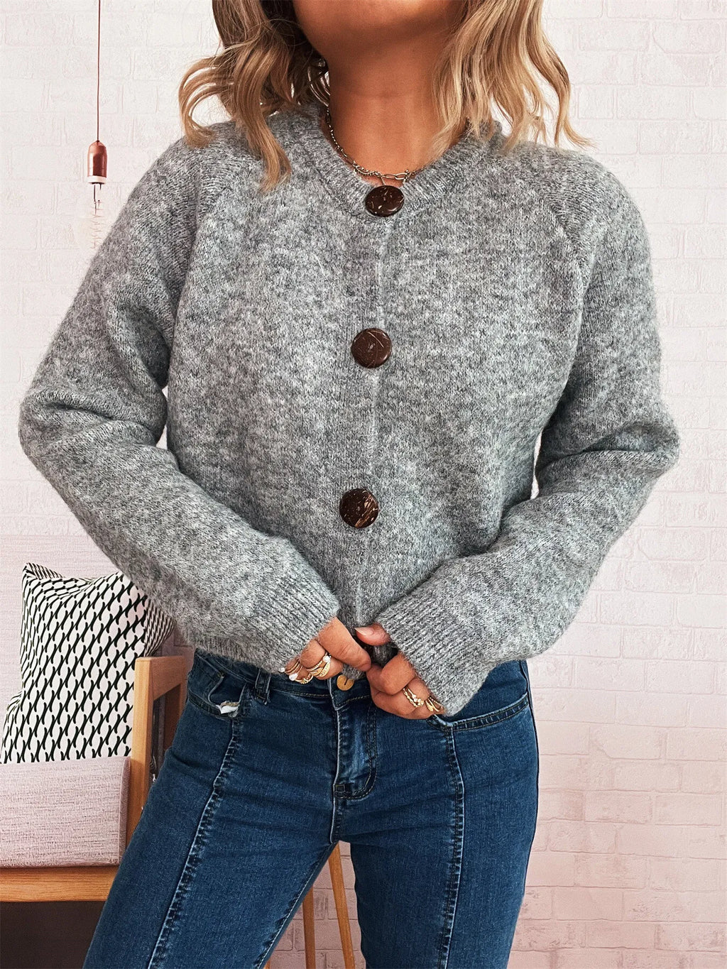 Women's Cardigan Button-Up Raglan Sleeve Casual Knit Top Gray One Size 074754b3d01f4834a52e4199643d62f1-Max-Origin Trendsi