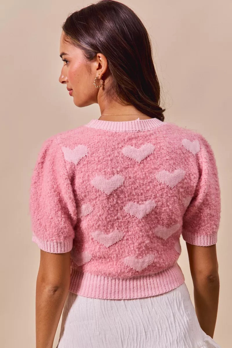 SO ME Valentine Cropped Sweater Pink All Over Heart Short Sleeve 074f1a1031714773a13bb91363a17827-Max-Origin Trendsi