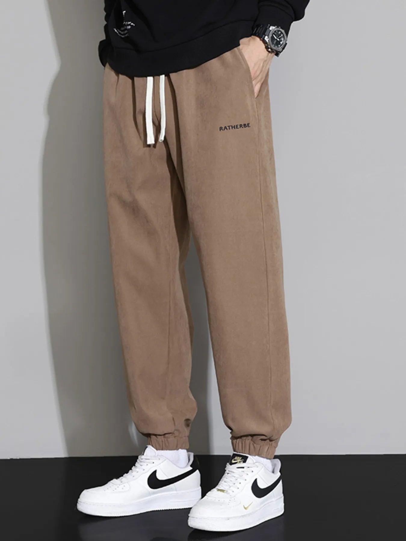 Men's Joggers Drawstring Waist with Side Pockets Pants Brown 0758b8c392964947b057e5846477cf8c-Max-Origin Trendsi