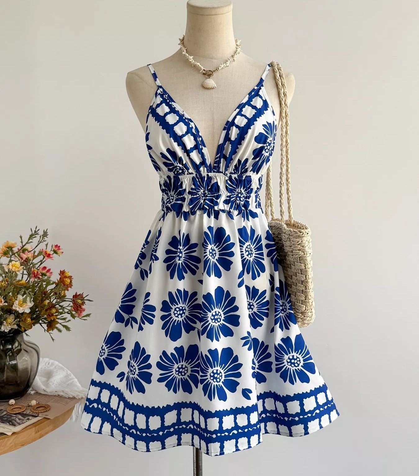 Floral Print V-Neck Mini Dress