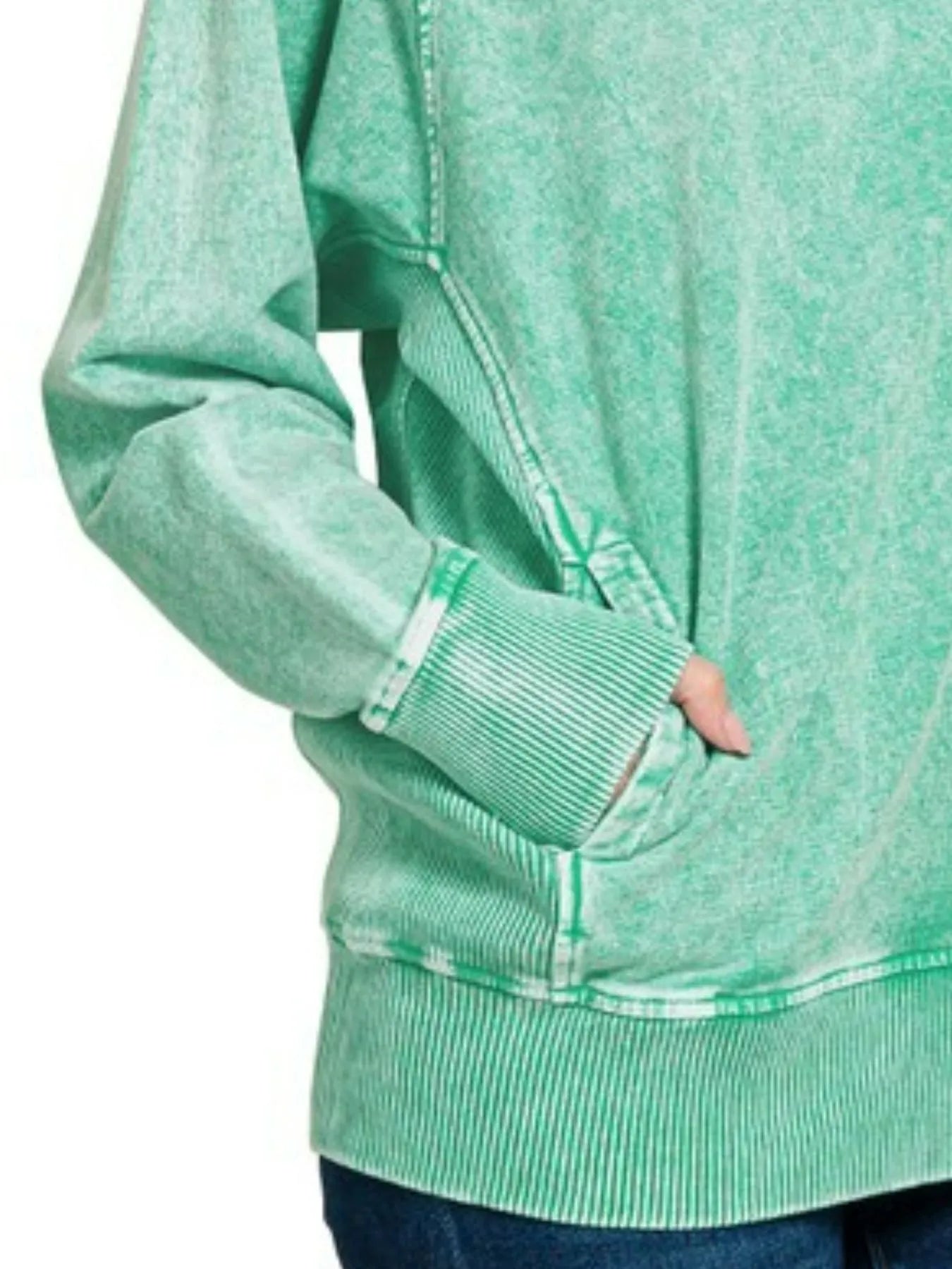 Zenana Sweatshirt Green Halo Snow Washed French Terry Round Neck Top 076f35a4-13bb-4f51-8831-7ae3aec6f4ef-Max-Origin Trendsi