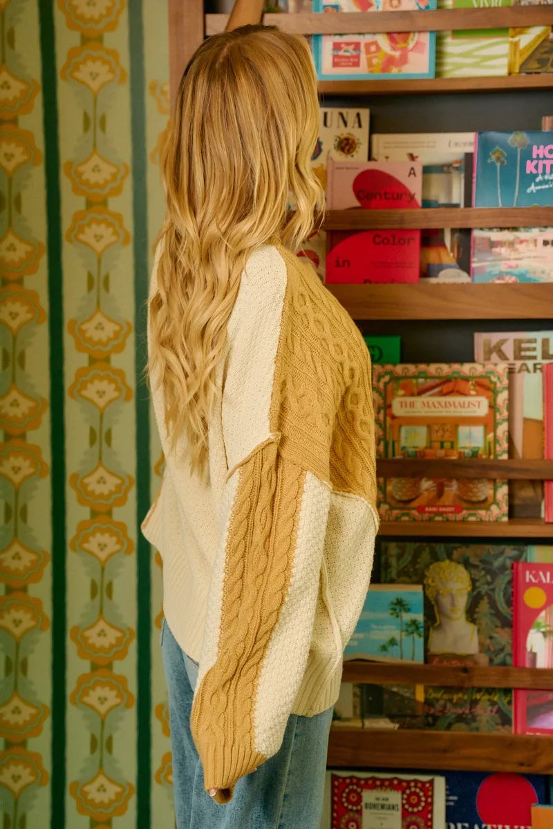 BiBi Womens Sweater Cable Knit With Hacci Combo Uneven Hem Detail 0770cfe308cb4f8aa16fa2c485925c9b-Max-Origin Trendsi