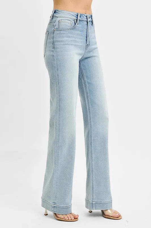 RISEN Straight Jeans High Rise Light Blue Washed Basic Style 077116226c364309be6e97a42b5fccab-Max-Origin Trendsi