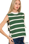 Zenana Sweater Vest Dark Green Stripe Side Bow Tie Knit Top DK GREEN 07748c7f53b146b0b47640030dfe8cf4-Max-Origin Trendsi