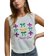 SO ME Mardi Gras Fleur De Lis And Ribbon Embroidered Top
