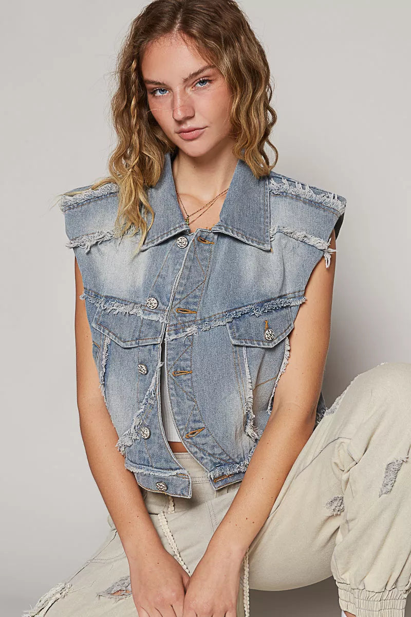 POL Denim Vest Assymetrical Front Closure Raw Hem Womens Outwear 077ecadf-53f1-4656-961e-e63659abdcd1-Max-Origin Trendsi