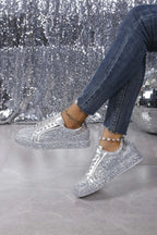 Glitter Women's Sneakers Sparkle Lace Up Patent Leather Shoes Silver 07861b509ad547ae8de38ac9197945e2-Max-Origin Trendsi