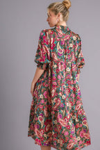 Umgee Satin Midi Dress Colorful Paisley Print Tiered Short Sleeve 078c5f96-43d0-4d1b-9dac-017e73c1ca7d-Max Trendsi