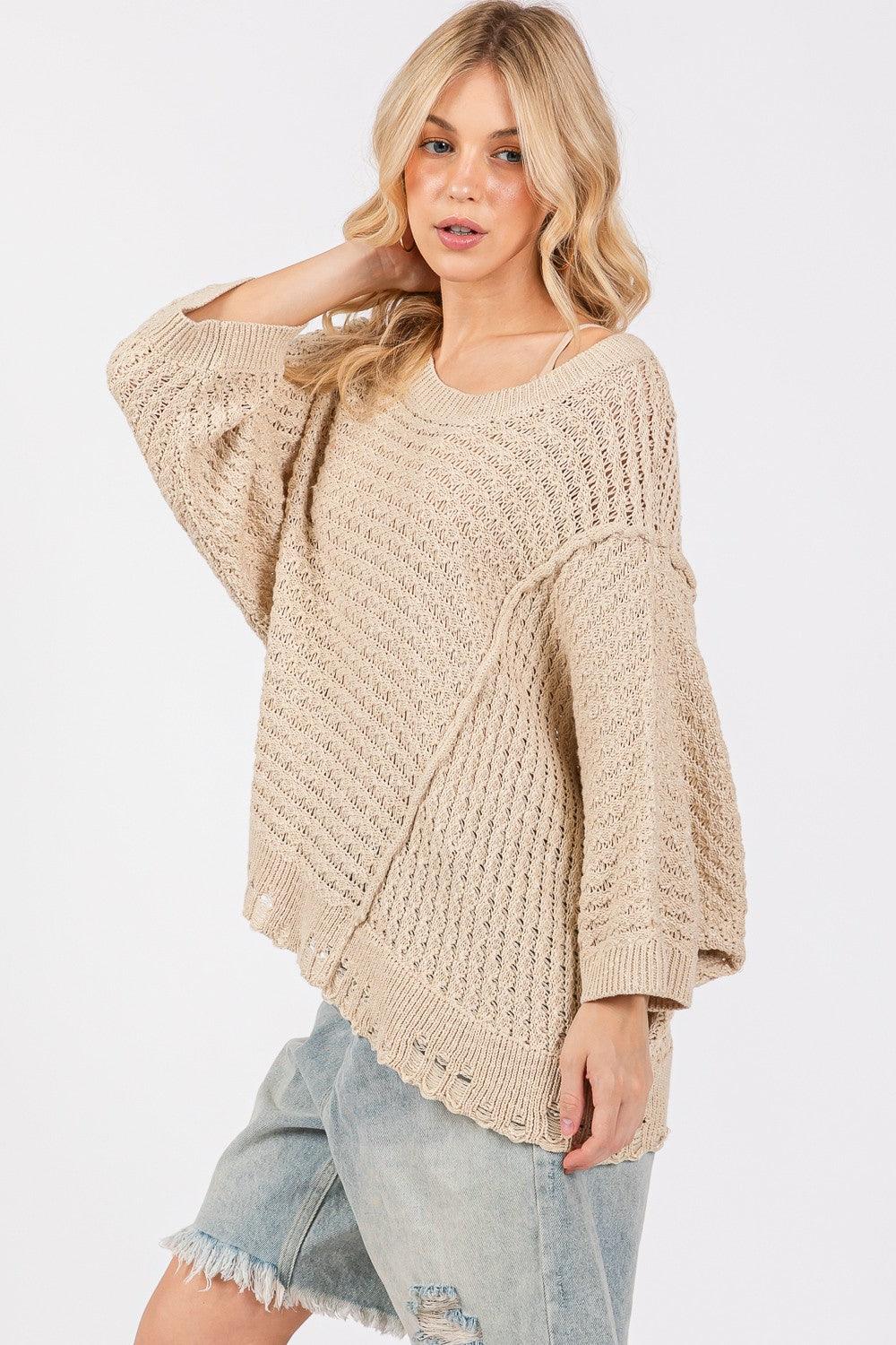 SAGE + FIG Sweater USA Stock Distressed Asymmetrical Open Stitch Knitwear 07949e03-660d-4f62-8148-087e1652372c-Max Trendsi