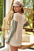 BiBi T-Shirt Color Block Camouflage Out Stitching Round Neck Long Sleeve 079a318a-9411-46b9-b18f-0cbaf231a124-Max Trendsi