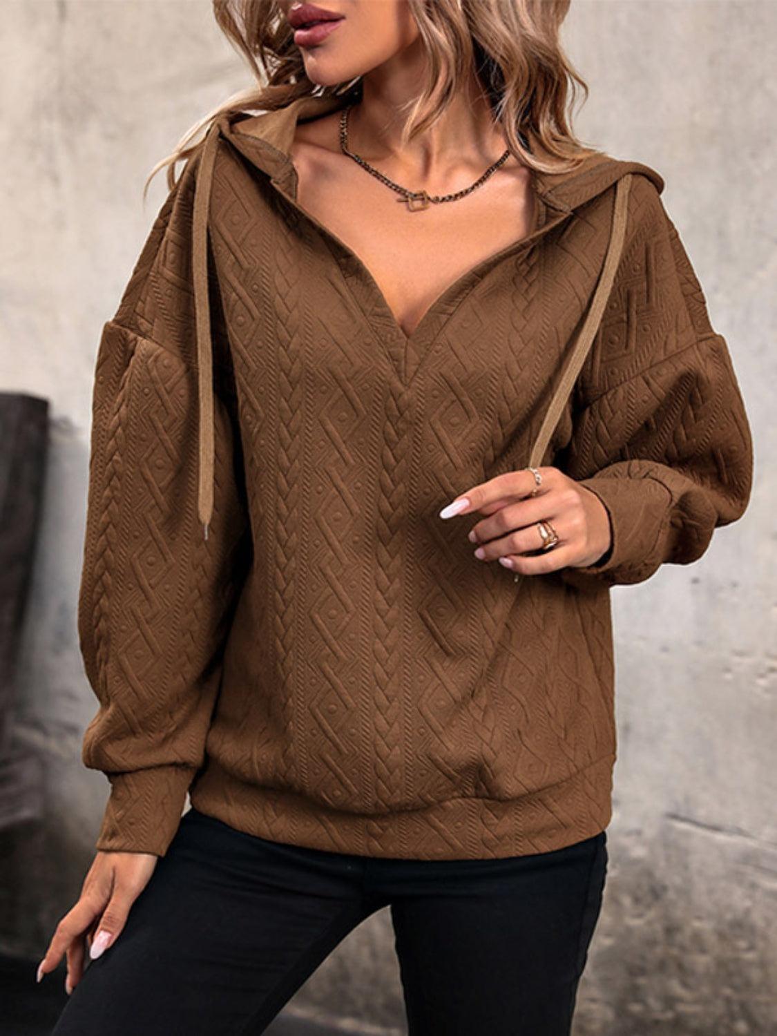 Hoodie Drawstring Dropped Shoulder Long Sleeve Sweatshirt Brown 07ba3cad-b69a-4e72-ba4f-468dcd65cadd-Max Trendsi