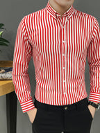 Men's Plus Size Striped Long Sleeve Button-Up Shirt