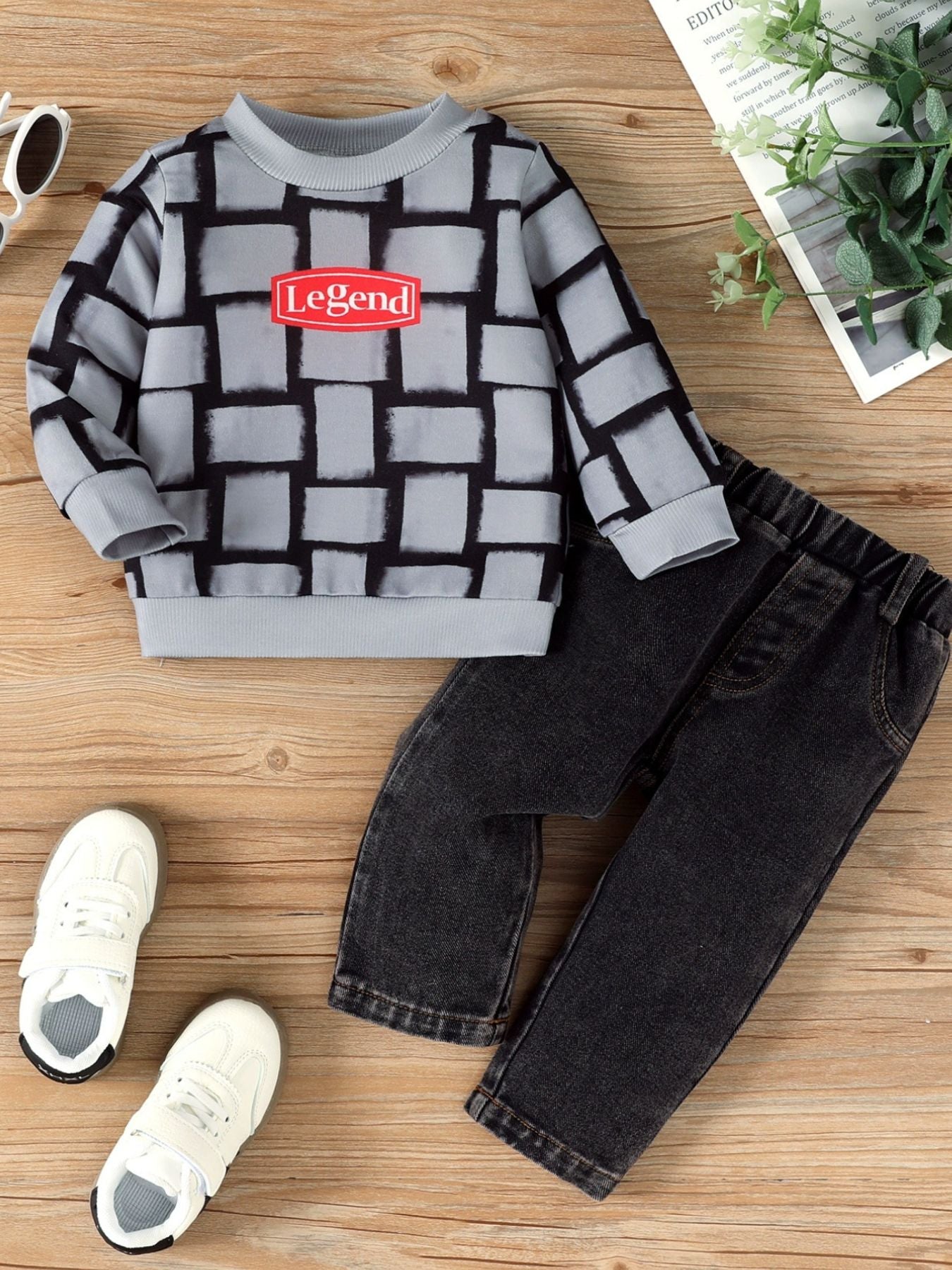 Children's Two-Piece Long Sleeve Top and Jeans Set