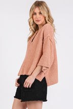 Mittoshop Sweater Side Slit Notched Drop Shoulder Rosewood Short Sleeve 07e30cbe-7c85-4e46-9972-c0cdff0085c7-Max Trendsi